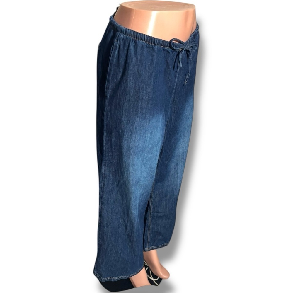 DIVIDED Dark Blue Wide Leg Distressed Knees Adjustable Tie Waist Jeans for Women - Picture 7 of 16